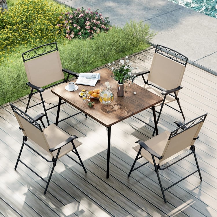Folding Patio Folding Chairs Set of 4 with Metal Frame and Ergonomic Design - 25.5" x 24" x 36" (L x W x H)