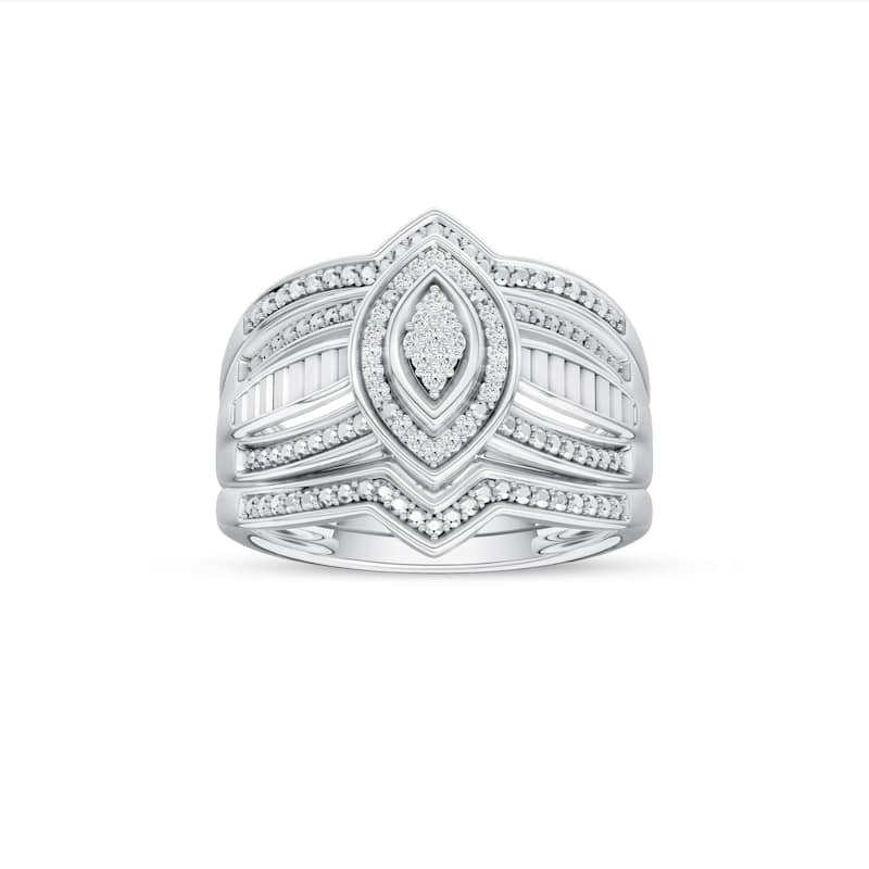 1/10ct TDW Diamond Halo Bridal Set in Silver for Women