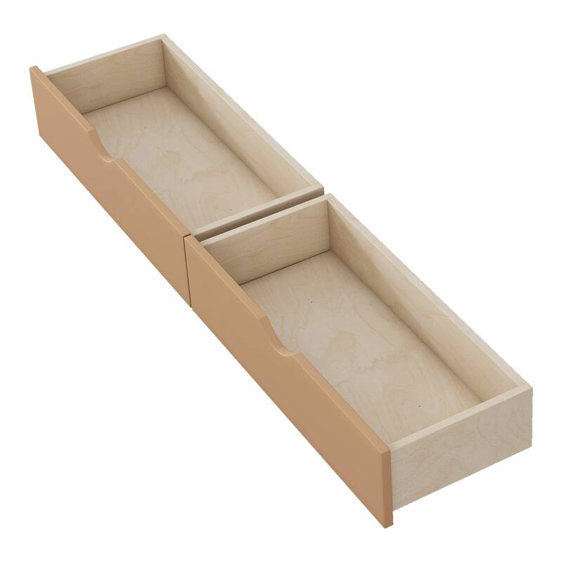 Wooden Kids Bed with 2 Storage Drawers, Guardrails and Removable Side Rail, Rounded Corners Frame Montessori Bed, Toddler Bed