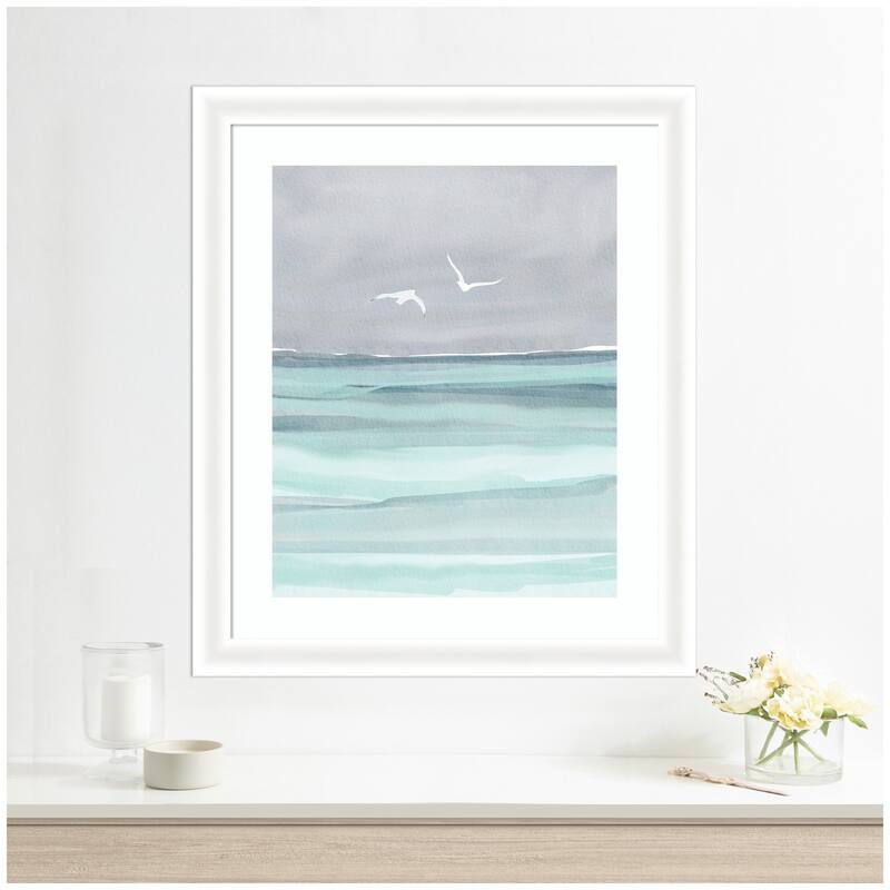 Kate and Laurel Framed Art Sea and Seagulls by Nikita Jariwala