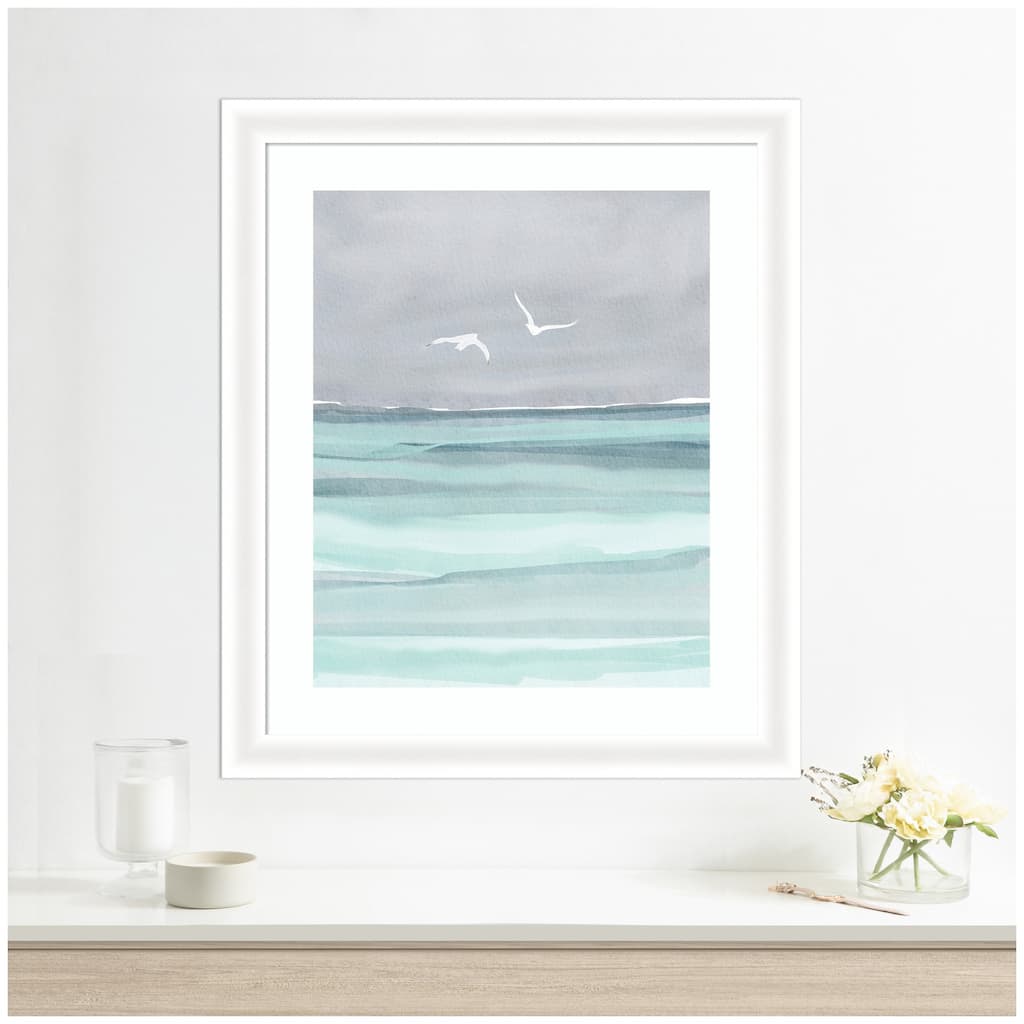 Kate and Laurel Framed Art Sea and Seagulls by Nikita Jariwala