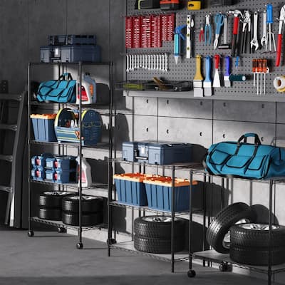 3/5/6-Tier Adjustable Heavy Duty Wire Shelving Unit with Wheels, Chrome/Black/White