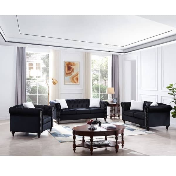 3 Piece Living Room Sofa Set, including 3 Seat Sofa, Love seat and Sofa Chair, Five White Villose Pillow - Bed Bath & Beyond
