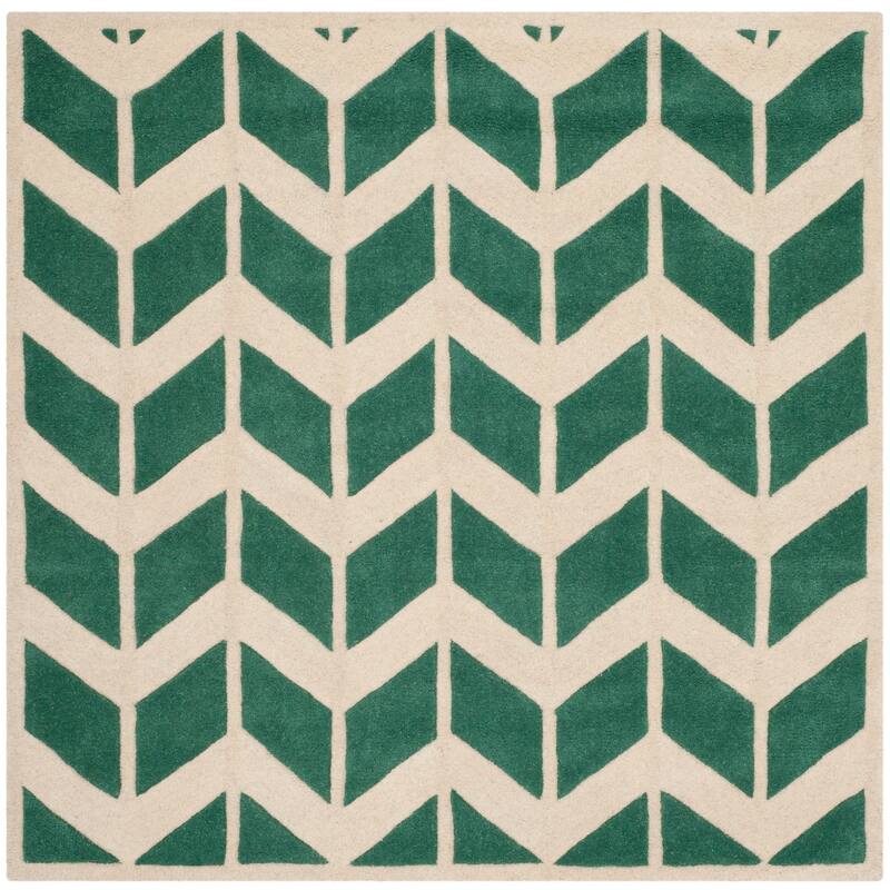 SAFAVIEH Handmade Chatham Aloyse Modern Wool Rug - 5' Square - Teal/Ivory