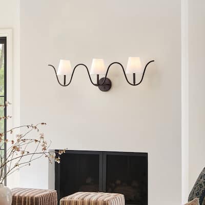 SAFAVIEH Rylie 3 Light 47-inch Metal & Fabric Wall Sconce - 10"W x 47"D x 13"H