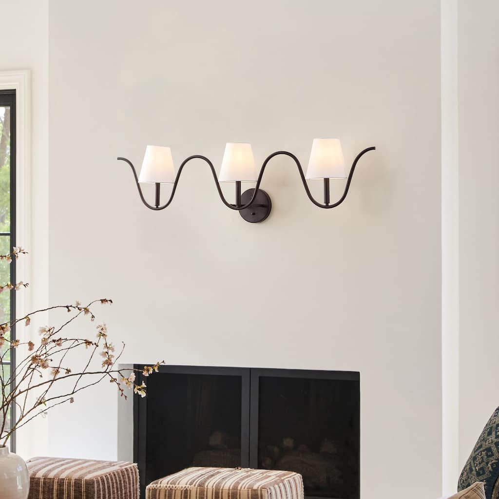 SAFAVIEH Rylie 3 Light 47-inch Metal & Fabric Wall Sconce - 10"W x 47"D x 13"H