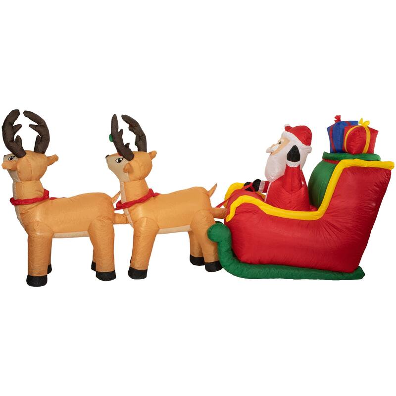 8' Inflatable Santa's Sleigh and Reindeer Outdoor Christmas Decoration