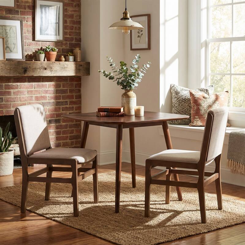 Christopher Knight Home - Mid-Century Modern 3-Piece Dining Set with Square Wood Table and Upholstered Armless Dining Chairs