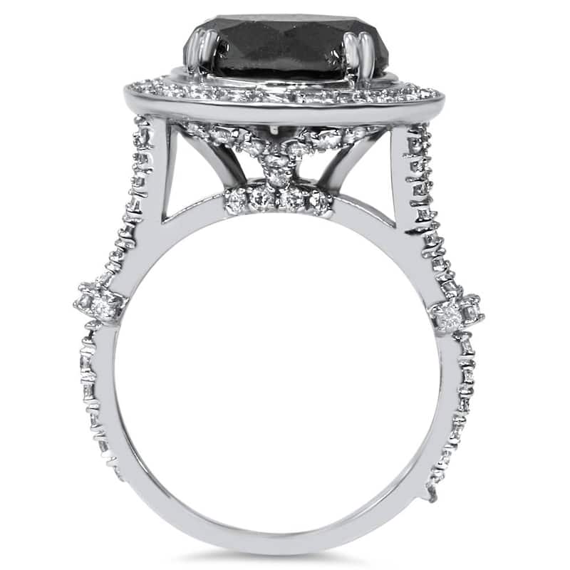 6ct Treated Black Diamond Halo Vintage Engagement Ring White Gold