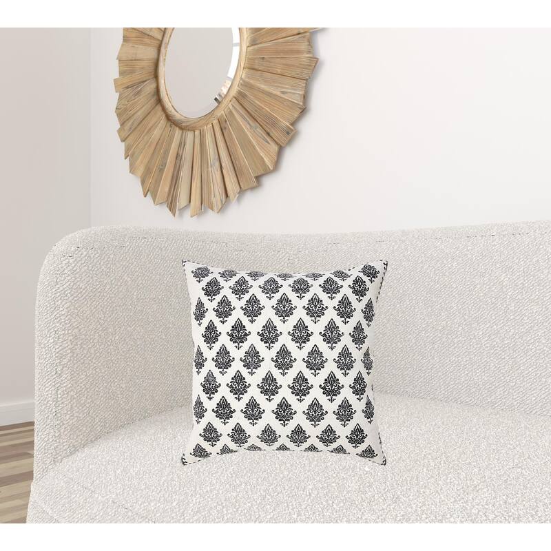 HomeRoots 20" X 20" White And Black 100% Cotton Geometric Zippered Pillow
