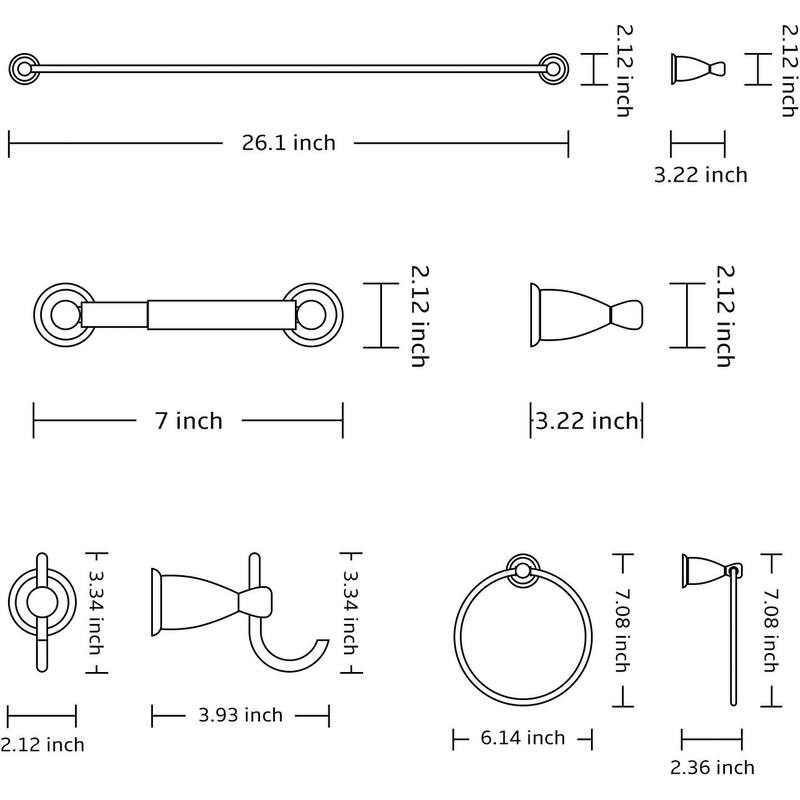 8-Piece Bathroom Accessories Set Brushed Nickel, 24" Adjustable Towel Bar