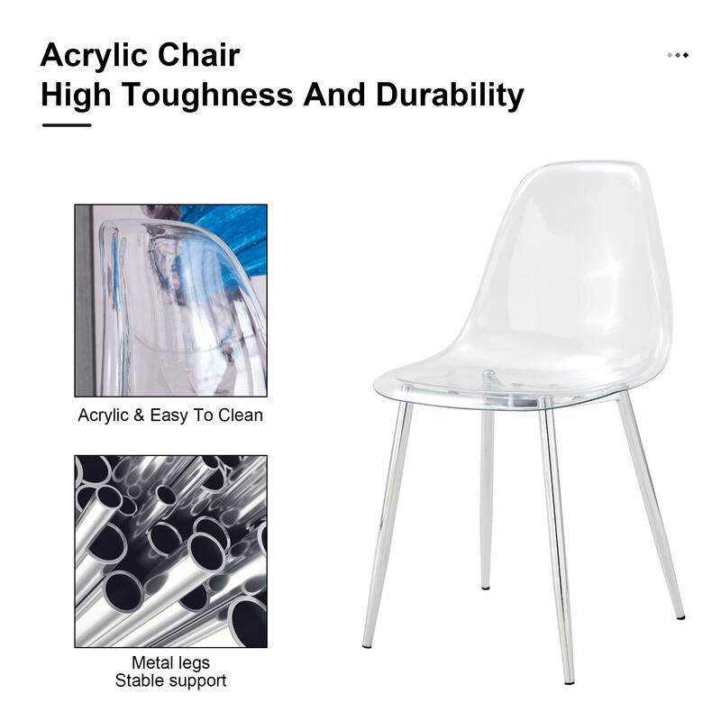 7-Piece Dining Table Set.A 38.6" Transparent Tempered Glass Round Dining Table with 6 Transparent Plastic Dining Chair