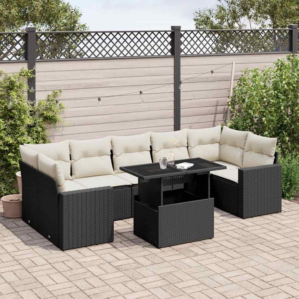 vidaXL Patio Sofa Set with Cushions Outdoor Furniture 8 Piece Poly Rattan - 21.7 x 39.4 x 28.7 in