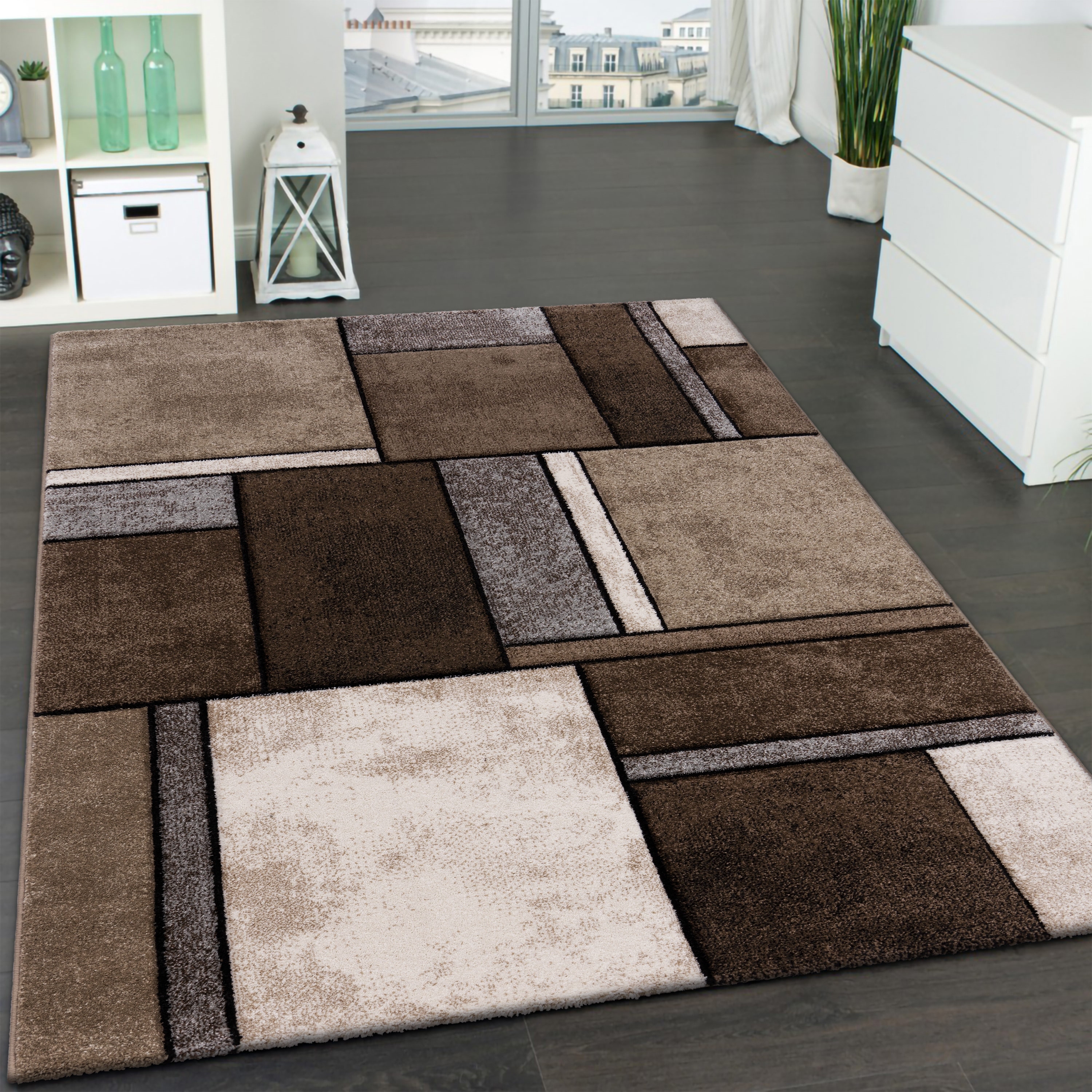  Paco Home Area Rug Modern Geometric Pattern in Brown Beige,  Size: 3'11 x 5'7 : Home & Kitchen
