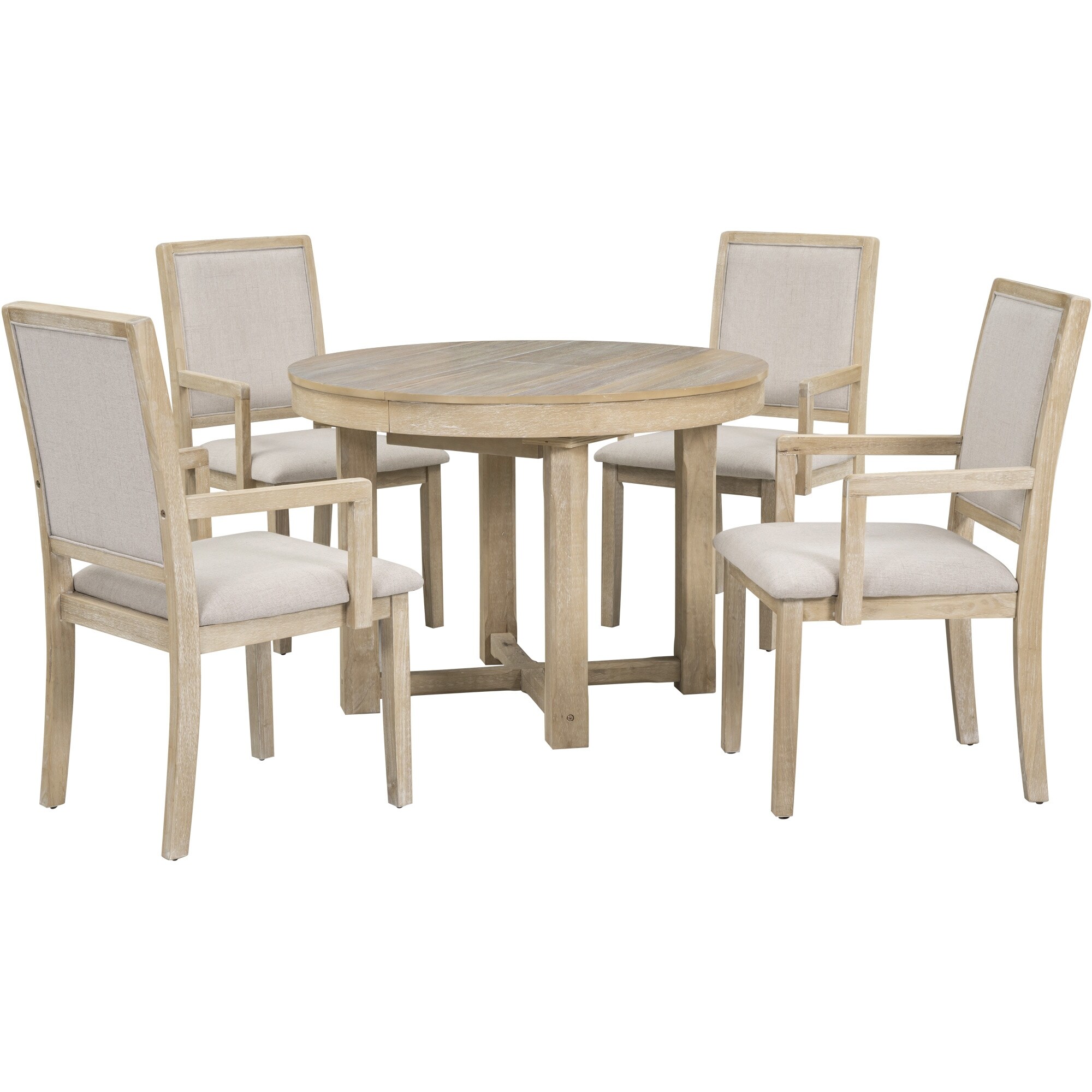 5 Piece Extendable Butterfly Leaf Wood Dining Table Set
