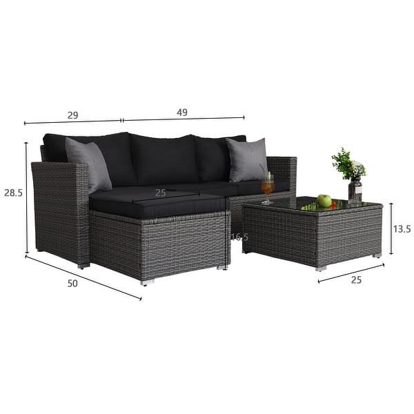 dimension image slide 0 of 3, 3 Piece Patio Conversation Sets Outdoor Couch Patio Furniture Sectional Wicker Sofa Set