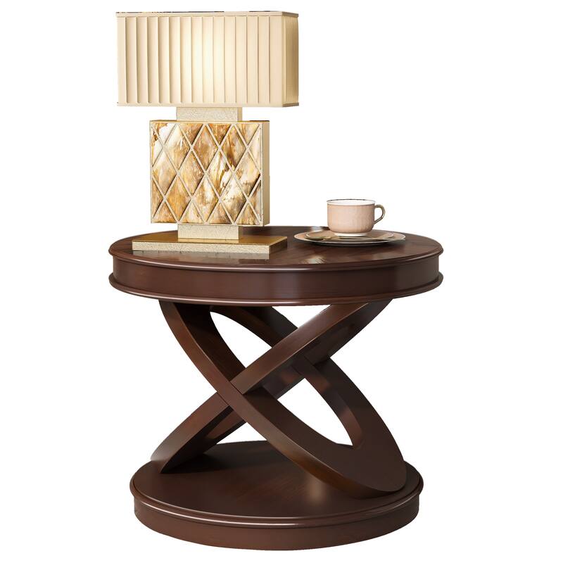 Oval Coffee Table Cocktail Table with X-Shaped Wood Legs, Wood Center Table Accent Table with Round End Table Set of 2