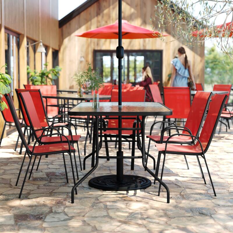7-Piece Rippled Glass Outdoor Patio Table and Stacking Chairs Set