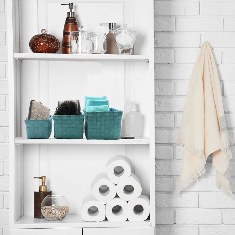 Checkered Woven Strap Storage Baskets (Set of 3) - 7.8 L x 5.3 W x 4.2 H