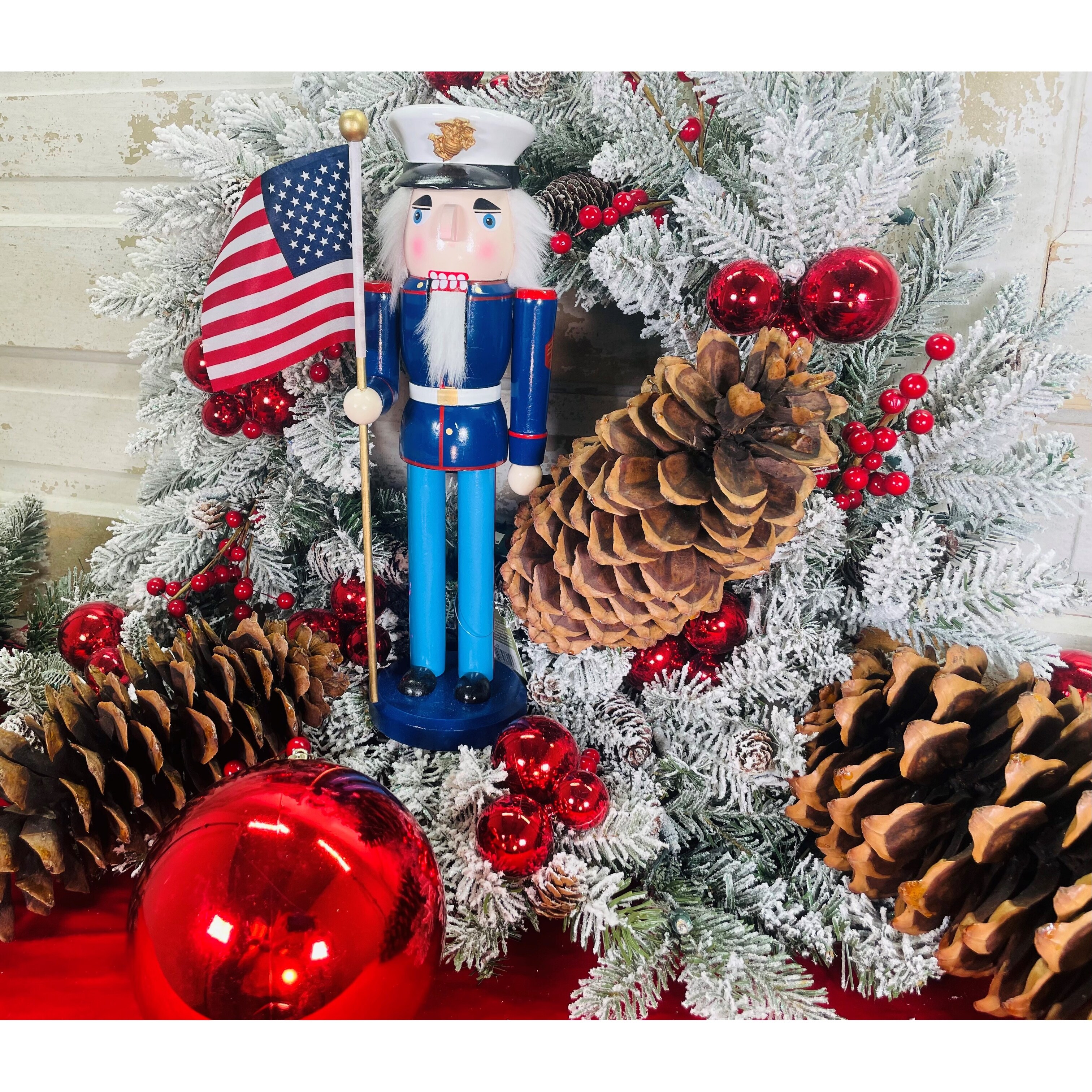 Santa s Workshop Marine Nutcracker with Flag 14 On Sale Bed