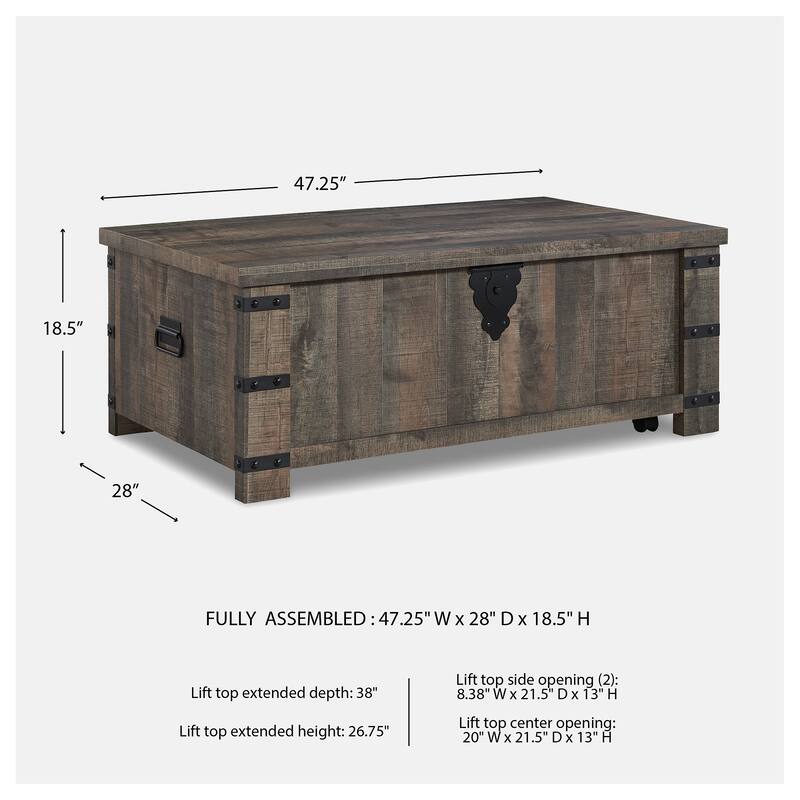 Signature Design by Ashley Hollum Brown Lift Top Cocktail Table - 47"W x 28"D x 18"H