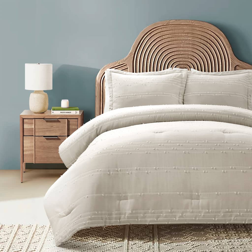 Lush Decor Clipped Stripe Jacquard Comforter 3 Piece Set