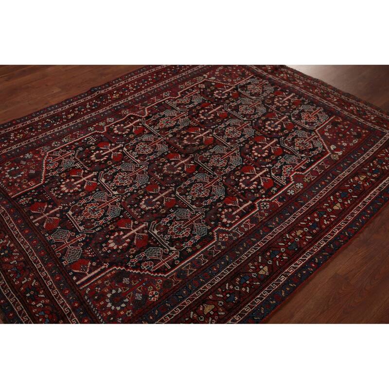 Pre-1900 Antique Qashqai Persian Area Rug Hand-Knotted Wool Carpet - 4'11"x 6'4"