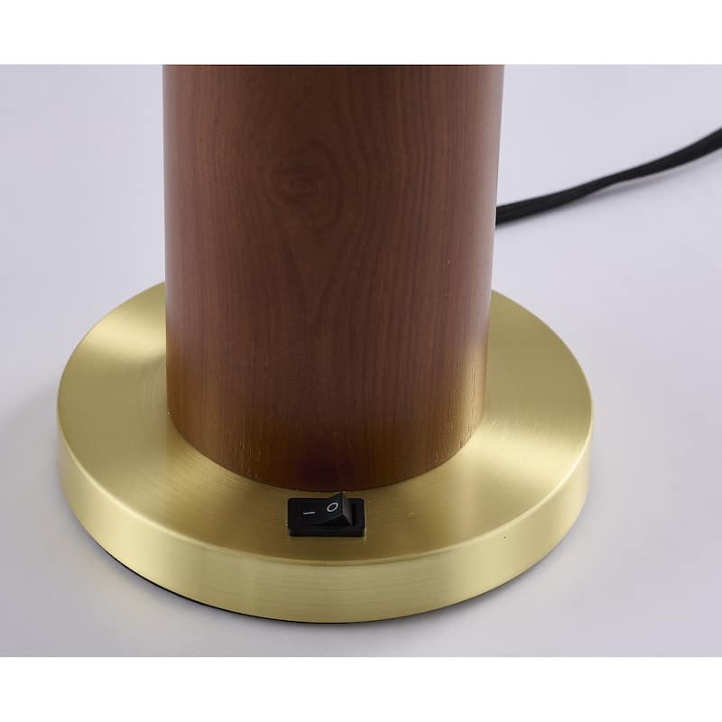 1-Light Dark Oak And Stain Brass Table Lamp With A Glass Shade
