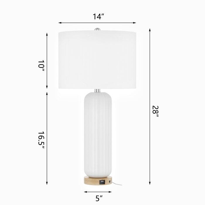 28" Ceramic USB White Table Lamp Set (Set of 2)