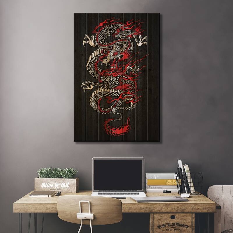 Asian Dragon Print On Wood by Cornel Vlad - Multi-Color