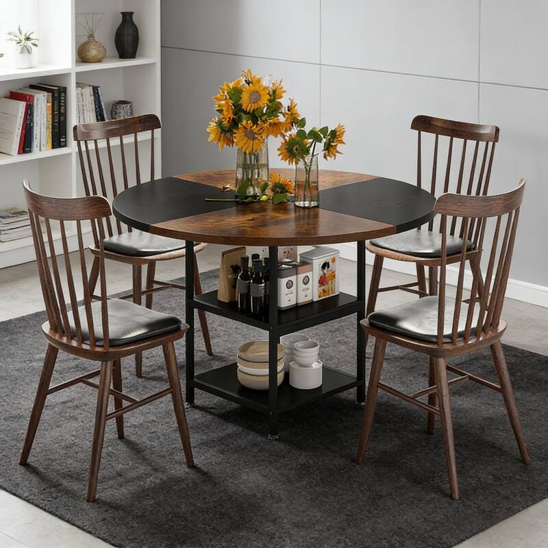 Rustic Kitchen Table,Wood Round Dining Table,Coffee Table - Black,Rustic Brown