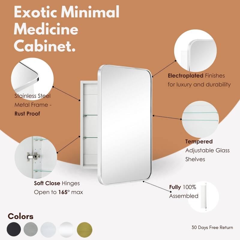 TEHOME Garnes Recessed or Surface Mount Framed Medicine Cabinet with Adjustable Shelves