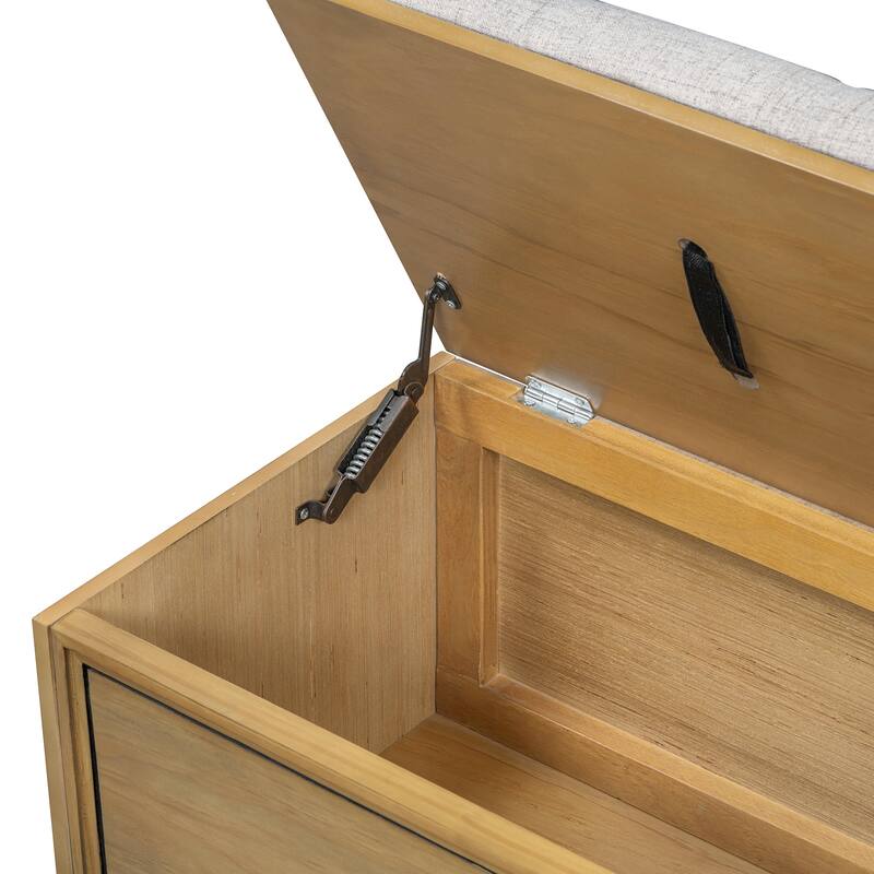 Upholstered Storage Bench for Entryway, Modern Wood Shoe Bench with Removable Cushion, Lift-Up Lid for Living Room