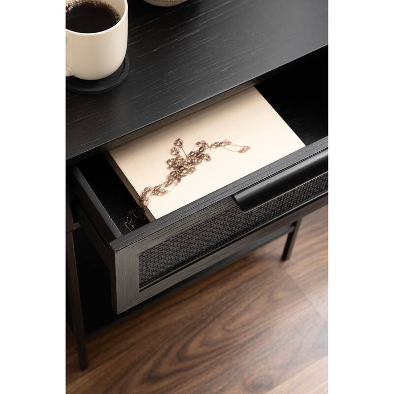 Kate and Laurel Ori Wood and Cane Side Table - 18x15x24