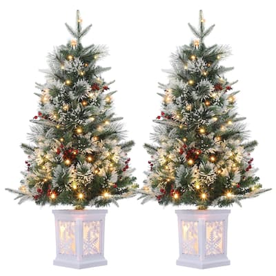 3 Ft Prelit Christmas Tree,Lighting Snowflake Base，Set of 2