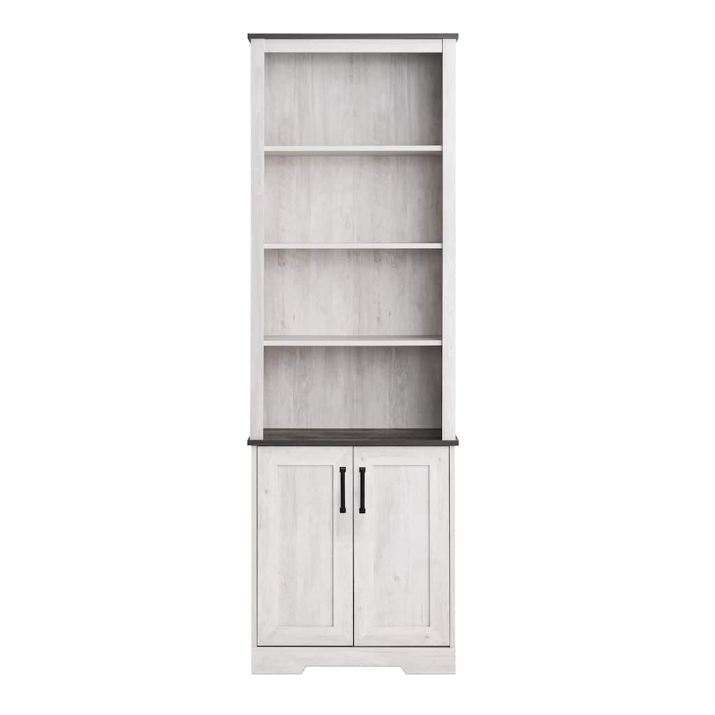 Prepac Rustic Ridge 79.75" H Bookcase, Tall Bookshelf with 4 Shelves and 2 Doors, Accent Bookshelf for Living Room, Home Office