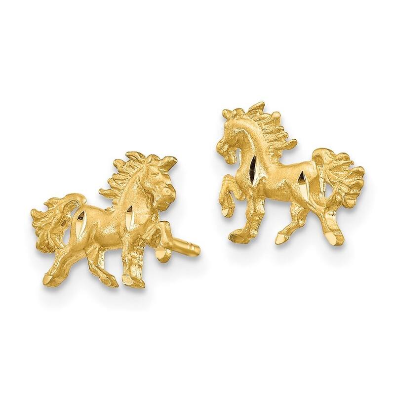 Curata 14k Satin Diamond-Cut Unicorn Post Earrings (10mmx8mm)