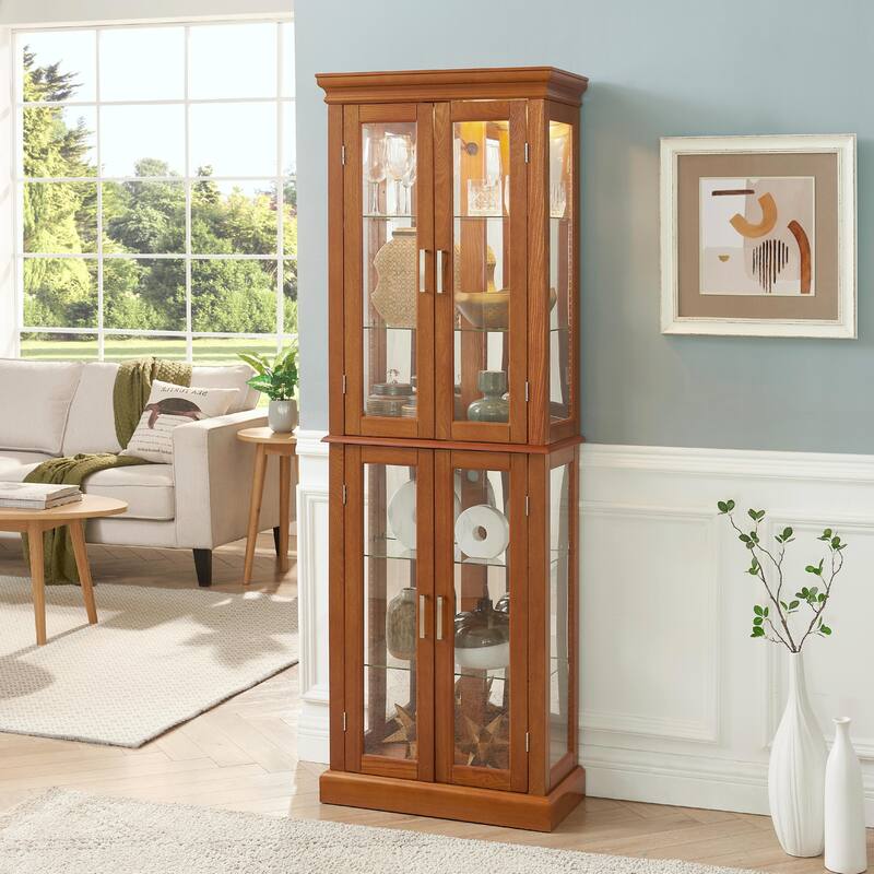 6-Tier Lighted Curio Display Cabinet (E26 light bulb not included) - Oak