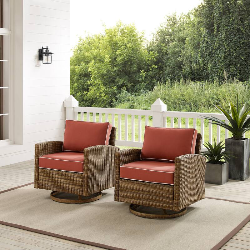 Crosley Bradenton 2Pc Outdoor Wicker Swivel Rocker Chair Set - Sangria