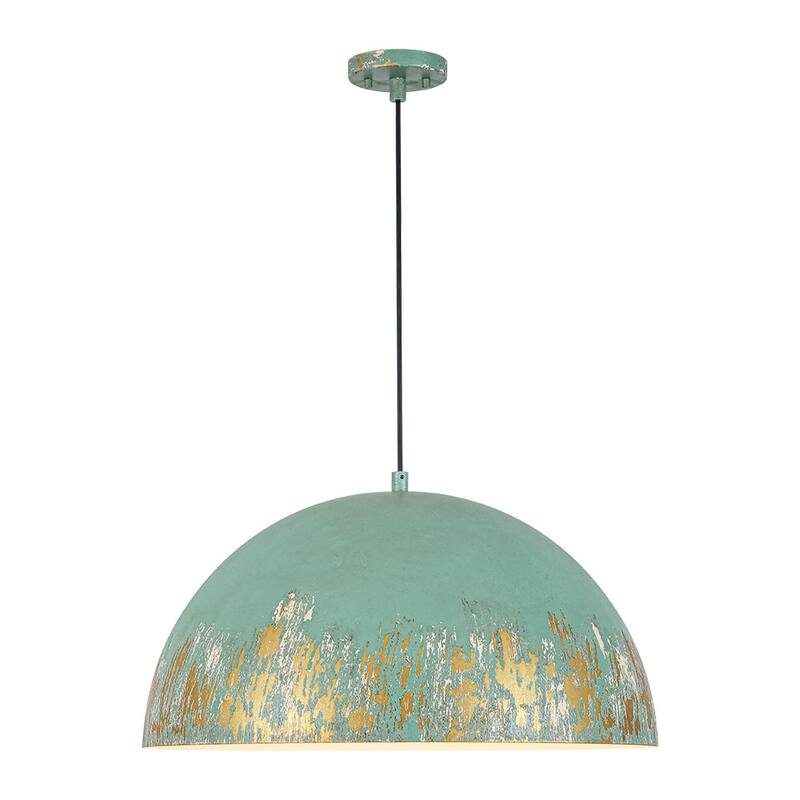 European Artisanal Antique Gold Patina Iron Oversized Dome Pendant