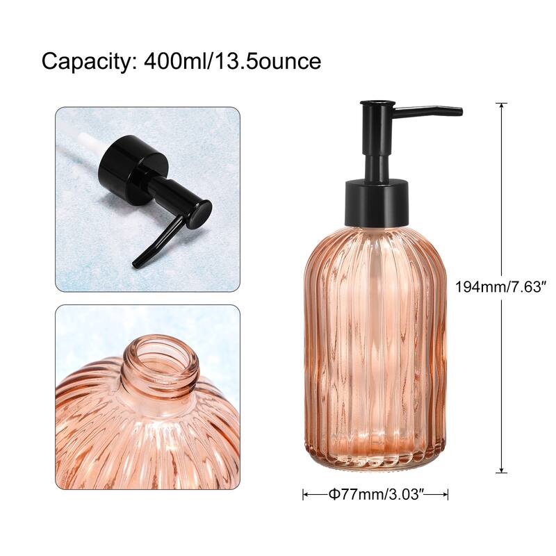 Soap Dispenser - 13.5Oz Glass Dish Hand Soap Dispenser with Black Pump for Kitchen Bathroom - Orange