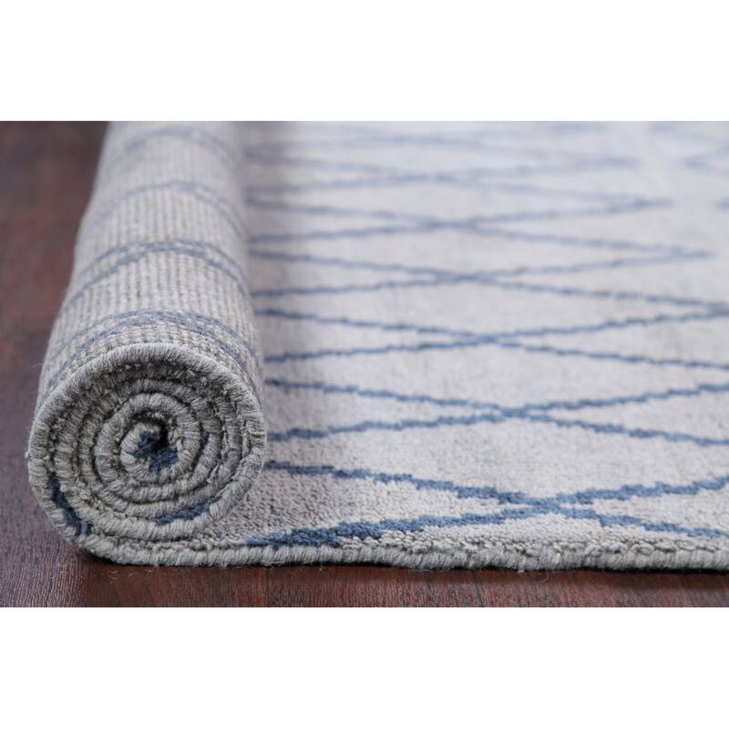 Hand Knotted Oriental 100% Wool Carpet Modern Geometric Greys & Charcoal Moroccan Area Rug - 7' 8'' X 5' 1''