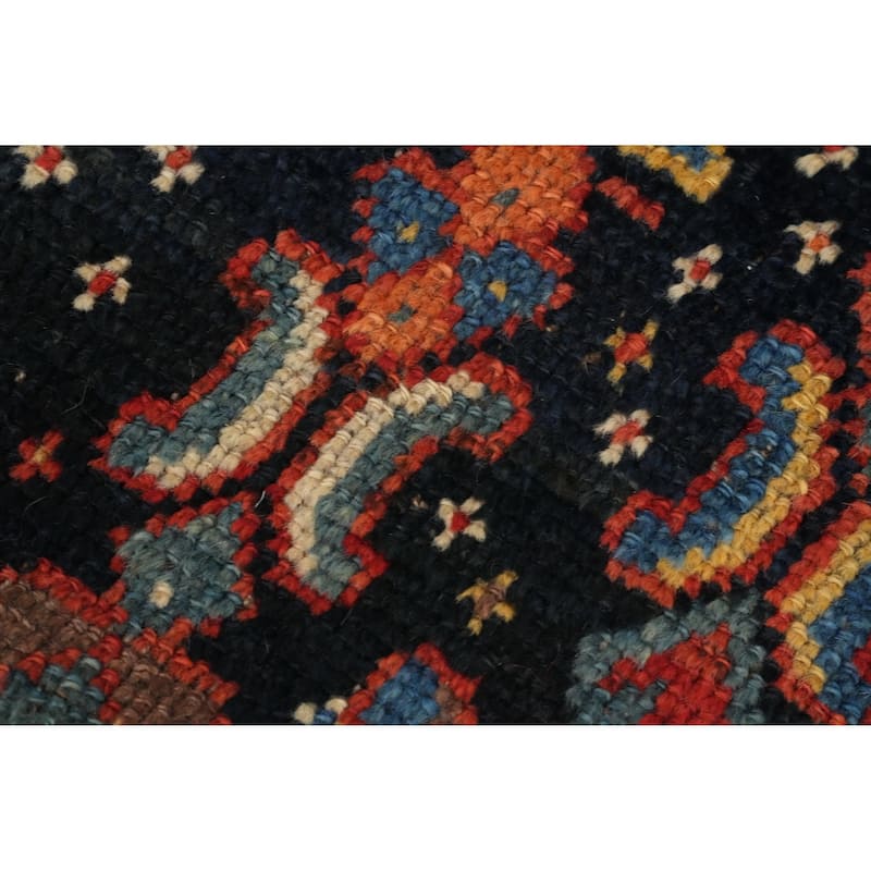 Hand Knotted Oriental 100% Wool Carpet Traditional Geometric Navy Blue & Blues Qashqai Area Rug - 9' 5'' X 4' 7''