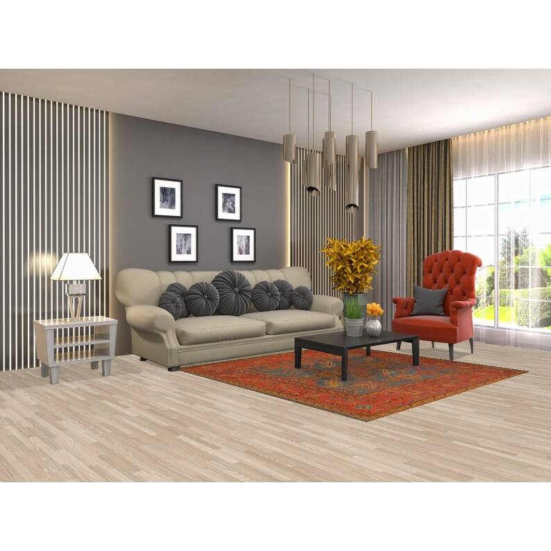 Hand Knotted Oriental 100% Wool Carpet Transitional Geometric Navy Blue & Blues Oushak Area Rug - 6' 2'' X 5' 11''