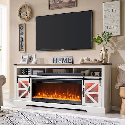 Farmhouse Fireplace TV Stand for 80" TV, Rustic Entertainment Center