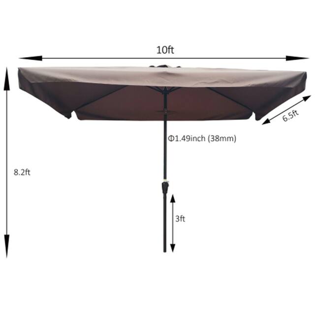 10 x 6.5ft Rectangular Patio Market Table Umbrella with Crank and Push Button Tilt - Chocolate