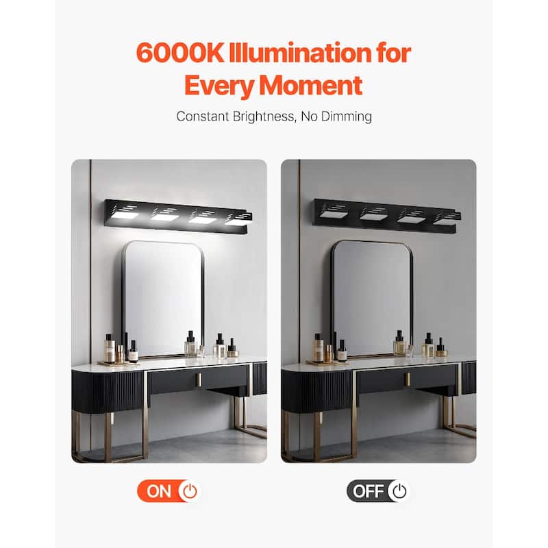 Modern LED Bathroom Vanity Light Fixture with 4 Rotatable Heads and 6000K Daylight Glow