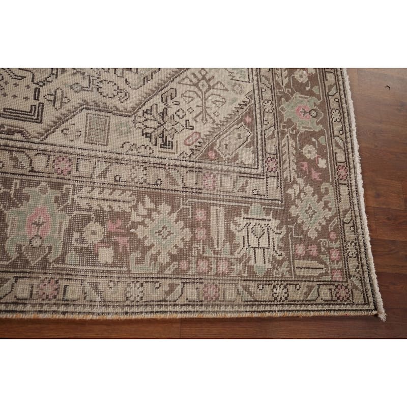 Distressed Tabriz Vintage Persian Rug Handmade Medallion Wool Carpet - 6'5" x 9'2"