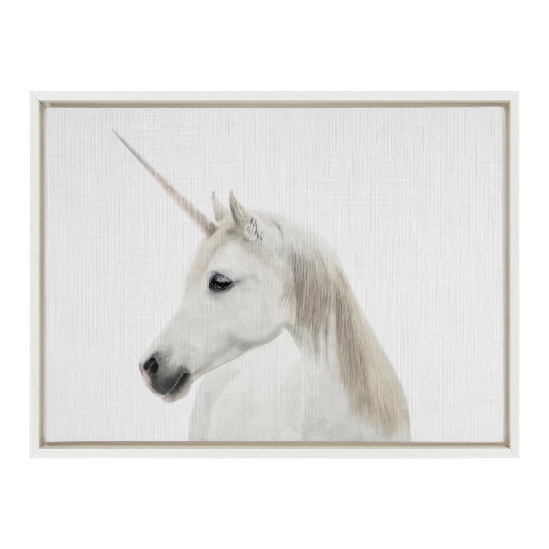 Kate and Laurel Sylvie Unicorn Framed Canvas by Simon Te Tai - 18x24 - Plastic - White