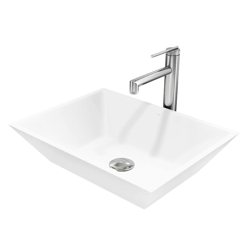 VIGO Vinca 18"L x 14"W MatteStone Vessel Sink and Sterling 11"H Faucet Set